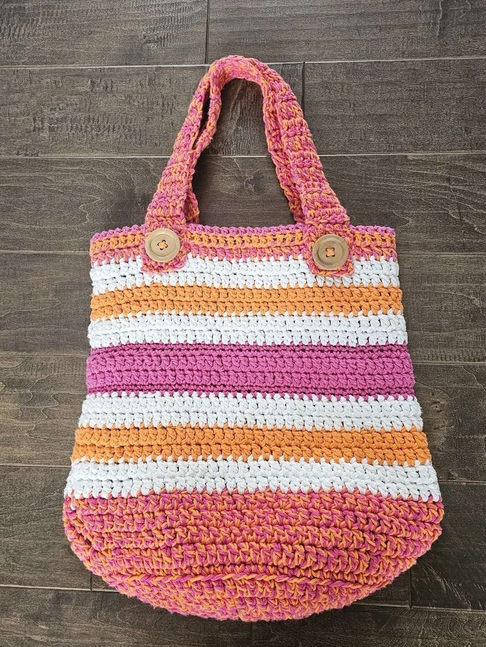Rare Beautiful Colorful Reversible Pink, Orange & White Crocheted Tote Bag/Purse